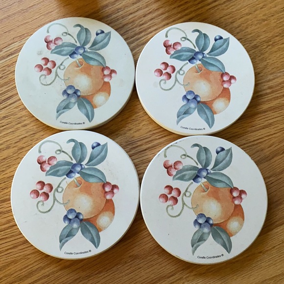 Corelle (Abundance) coasters in wood holder w/Gemco matching glass sugar bowl - Picture 4 of 16